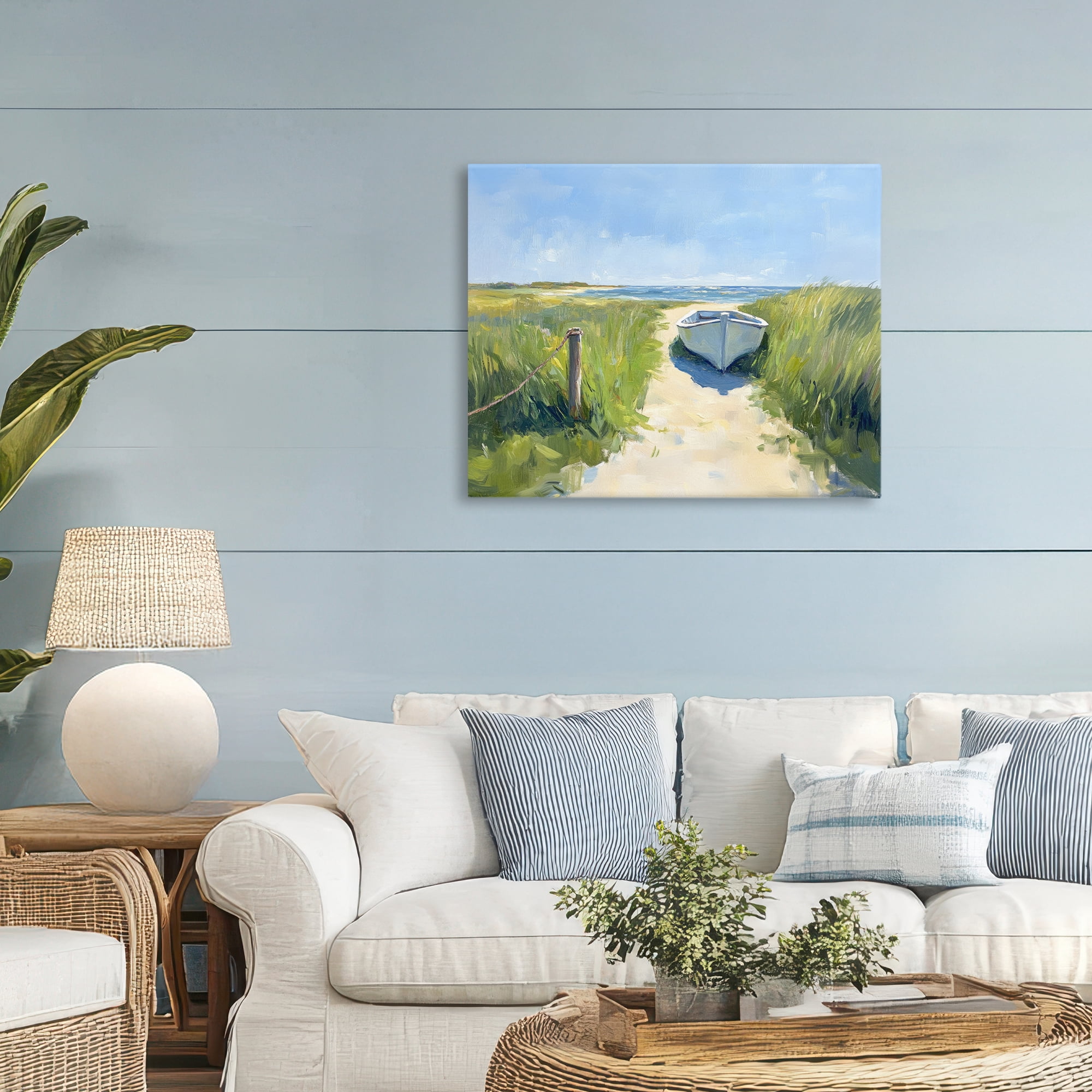 Stupell Industries Moored Boat on Path Canvas Wall Art, design by Sisi and Seb