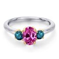 thumbnail image 3 of Gem Stone King 10K Two Tone Gold Pink Created Sapphire and Blue Diamond Engagement Ring for Women | 1.20 Cttw | Oval 7X5MM | Gemstone September Birthstone | Size 8, 3 of 6