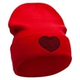 thumbnail image 4 of Block Inside Grid Heart Embroidered 12 Inch Long Knitted Beanie - Red OSFM, 4 of 5