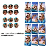 12 PCS Moana Kraft Paper Goodie Bag Small Gift Bags for Moana Party Supplies,Kids Birthday Game Party Kraft Paper Goodie Gift Bag Decorations
