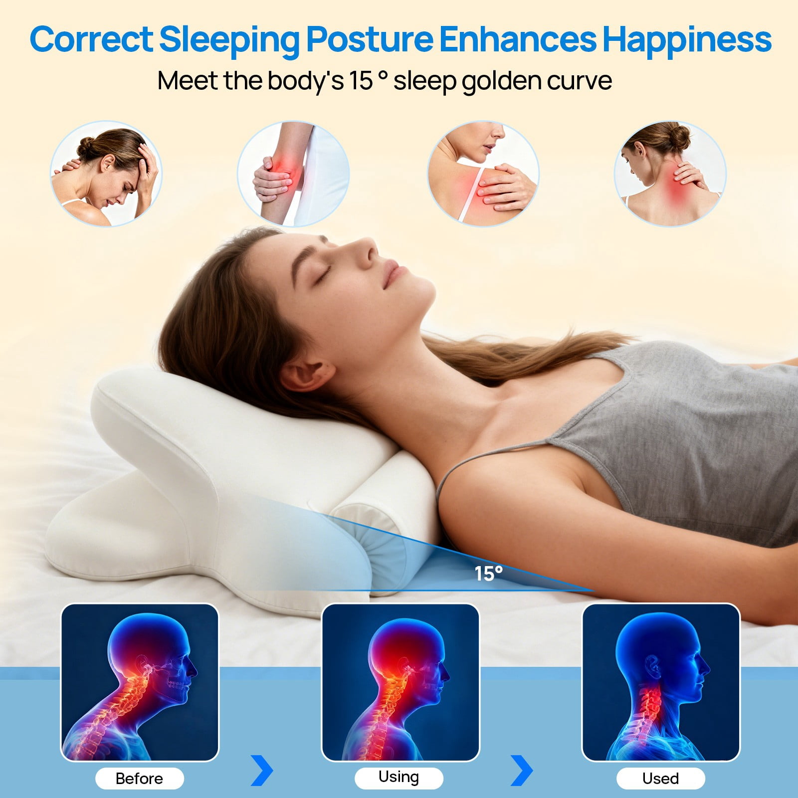 TOPCOMFY Cervical Neck Pillow with Cooling Memory Foam, Ergonomic Design for Neck and Shoulder Pain Relief, Dual Height, for Side, Back, and Stomach Sleepers