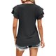 thumbnail image 4 of VISgogo Tops sueltos de verano para mujer, camiseta dulce con cuello en V y manga corta con volantes de doble capa con agujeros de color sólido VISgogo moda, 4 of 5