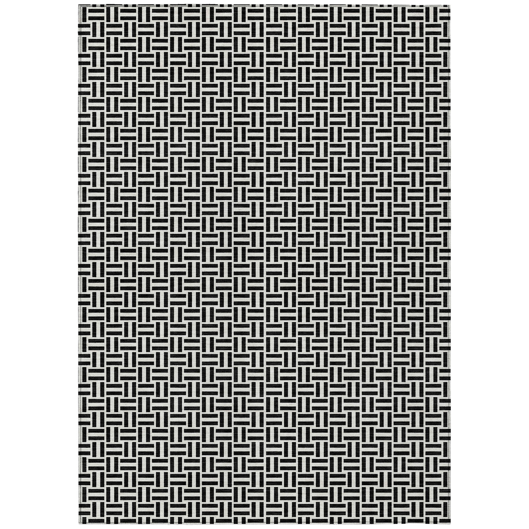 Addison Rugs Chantille Indoor/Outdoor Transitional Geometric Black Washable Rectangle Rug, 5' x 7'6"