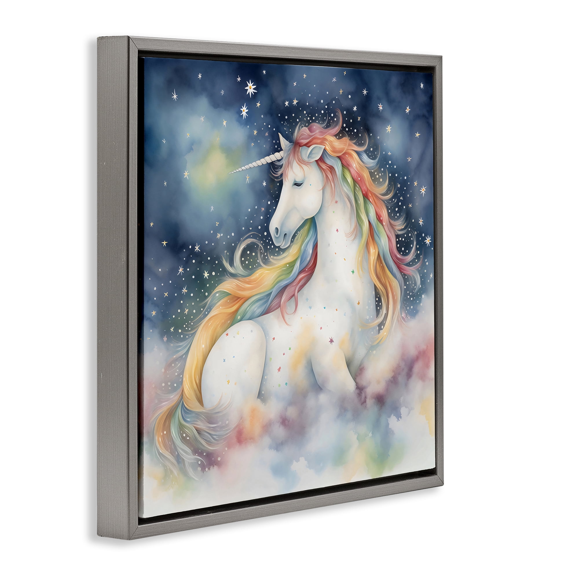 Stupell Industries Unicorn Floating on the Clouds Gray Framed Floater Canvas Wall Art, design by Creative Studio