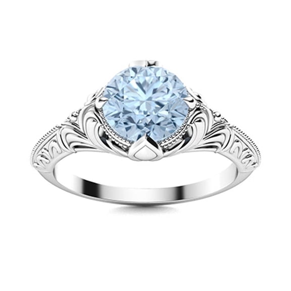 Mooneye Vintage Inspired 0.75 Ctw Round Aquamarine 925 Sterling Silver Women Wedding Ring