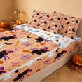 thumbnail image 3 of Homewish Cartoon Witch Cat Zipper Full Size Comforter Sets with Fitted Sheet and 2 Pillowcases for Girls, Halloween Spooky Animal Zipper Bedding Set, Peach Orange, Pumpkin Bat Reversible, 3 of 7