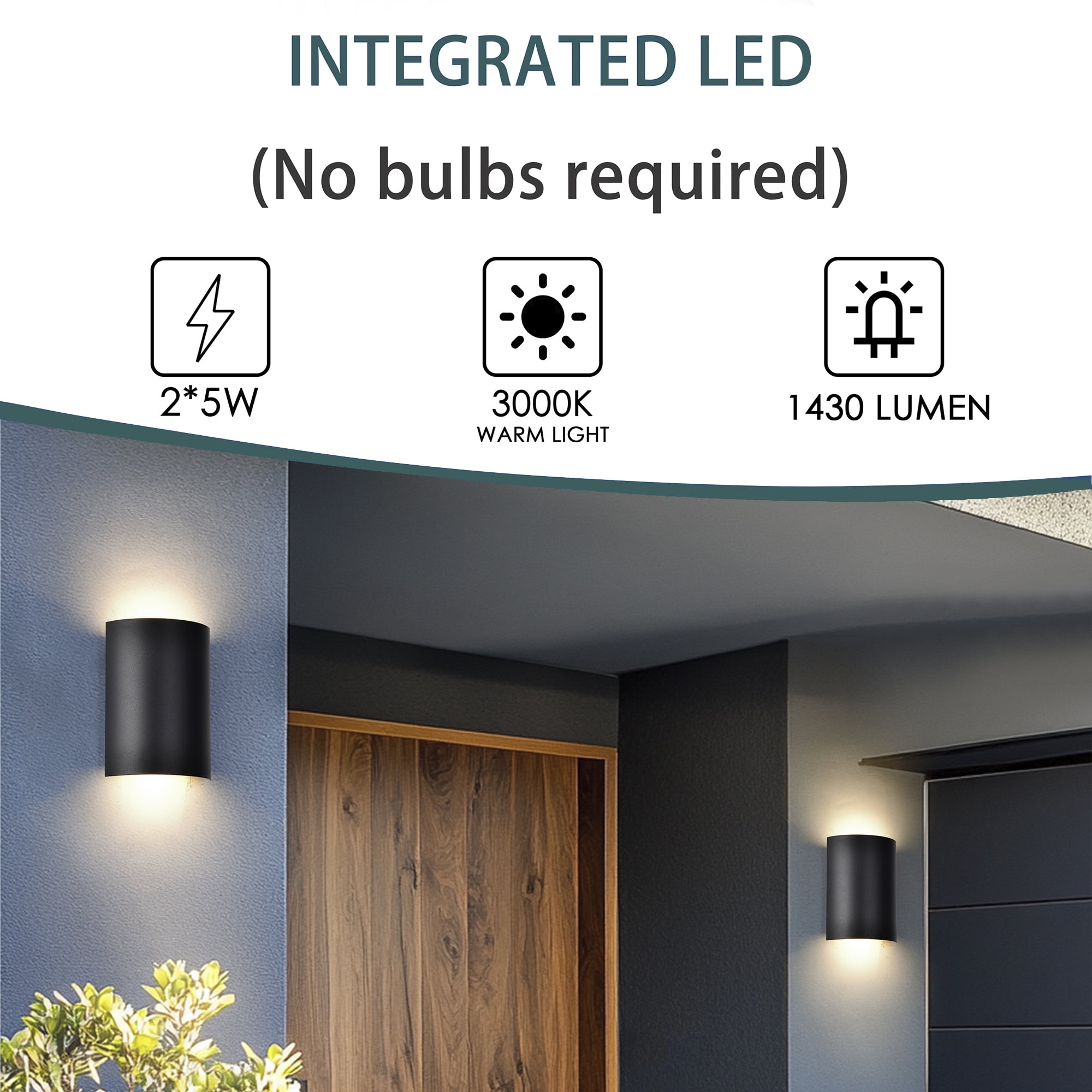 Modern Outdoor Wall Light Black LED Up & Down Sconce, 20W 3000K Waterproof Exterior Light for Porch Patio