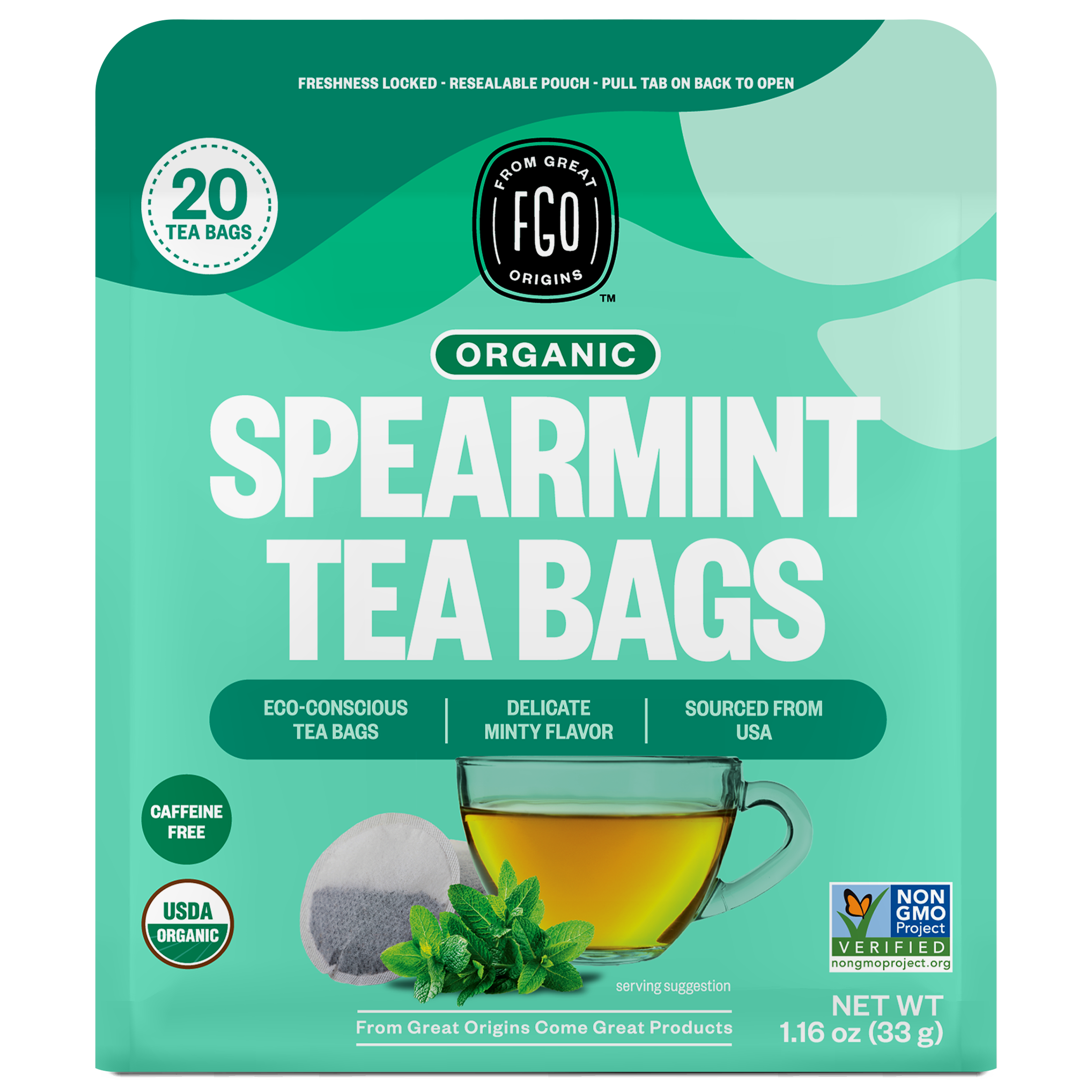 FGO Spearmint Tea, Organic, Eco-Conscious Tea Bags (20 Count)