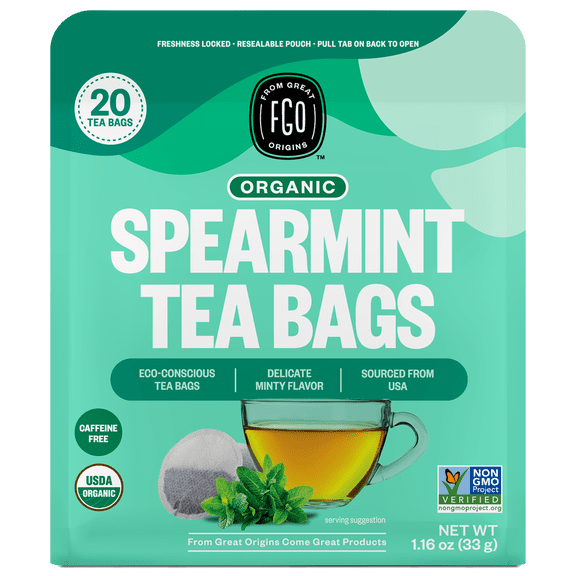 FGO Spearmint Tea, Organic, Eco-Conscious Tea Bags (20 Count)