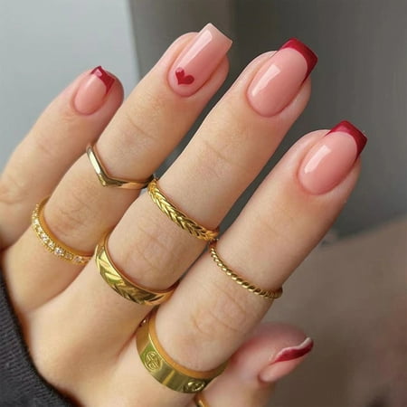 Red Edge False Nails with Premium Eco-Friendly Resin Material Nail Makeup for Urgent Appointment