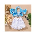 thumbnail image 2 of Gzhioc Toddler Kids Girls 2 Pieces Outfits, Daisy Print Halterneck Off-Shoulder Short Sleeve Tops + Solid Color Strappy Shorts Set,Light Blue, 2 of 9