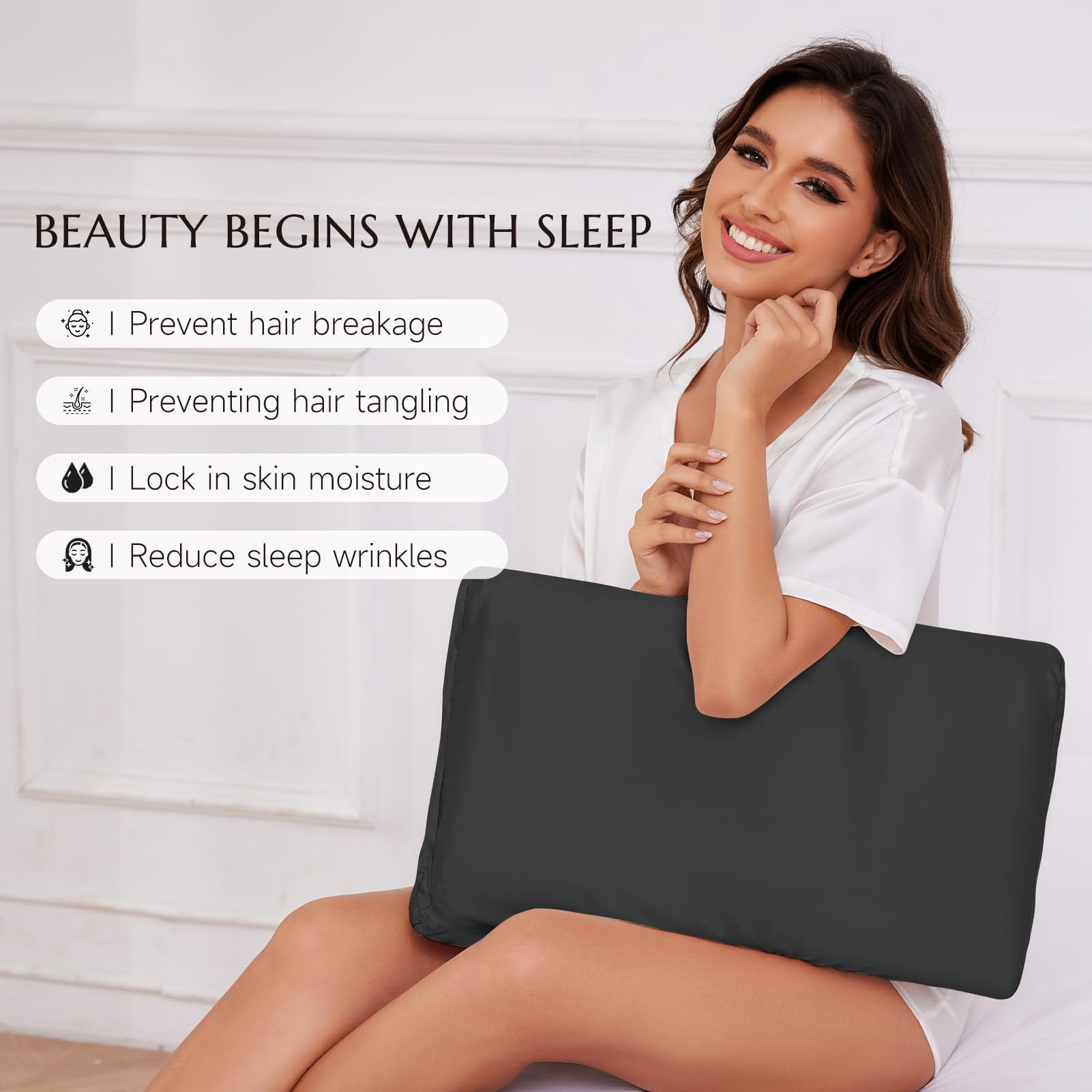 THXSILK Silk Contour Pillowcase, 19 Momme Silk Cervical Pillowcase, Neck Pillowcase, Wave Shape Pillow Case, 100% Pure Mulberry Silk, Black