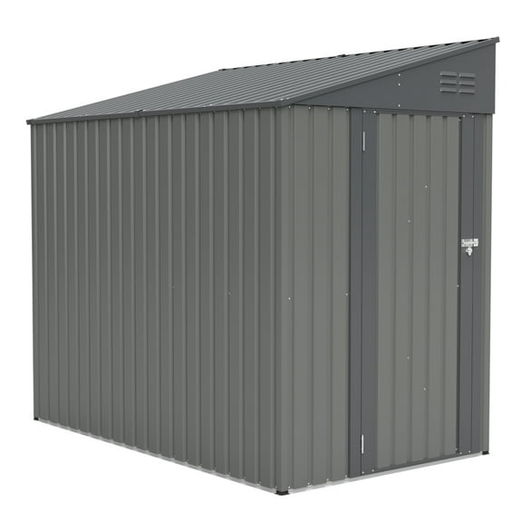 4x7 FT Lean-To Metal Storage Shed, Heavy-Duty Lockable Outdoor Shed for Bicycles & Garden Tools, Easy Assembly