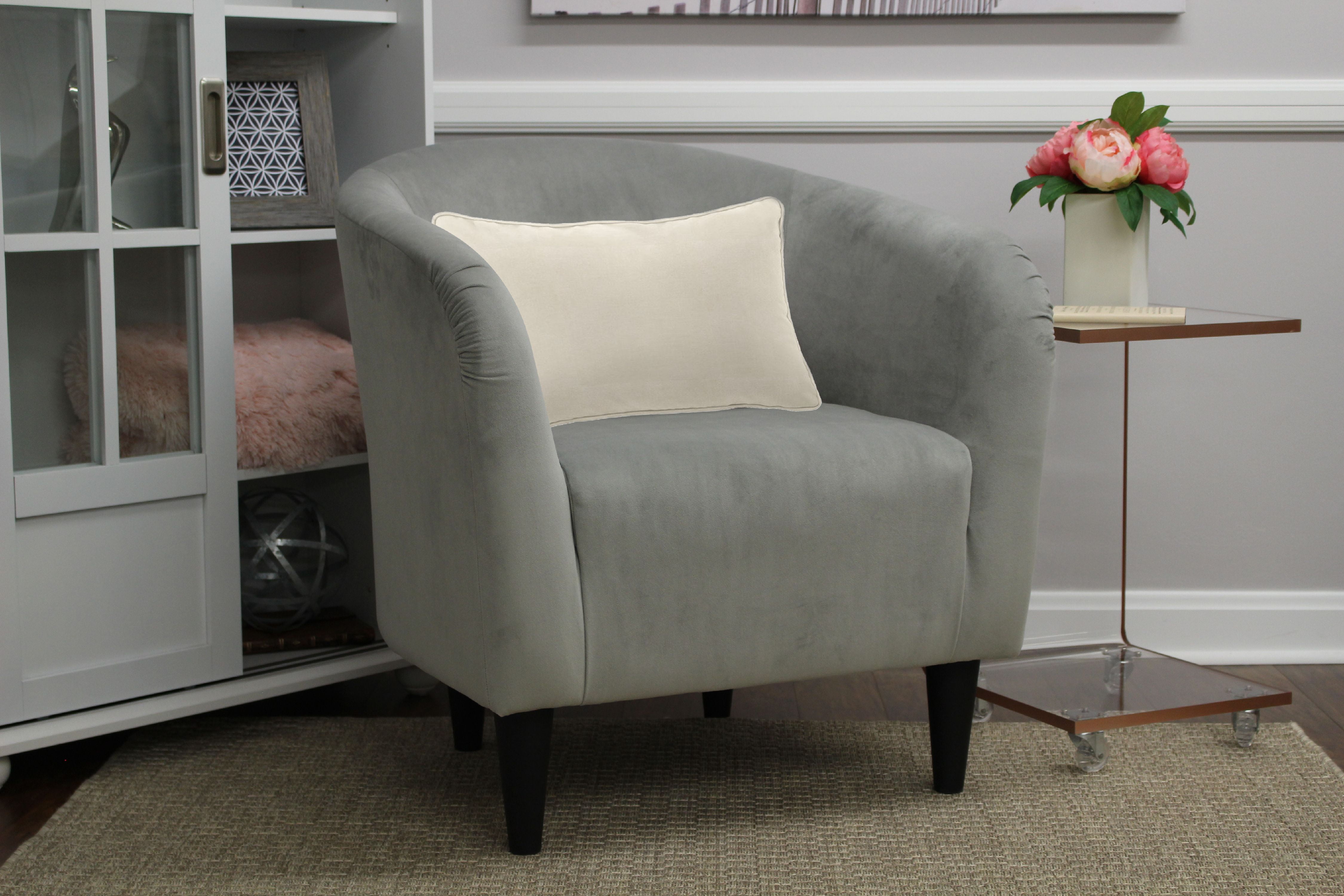 INMOZATA Tub Chair Fabric Upholstered Occasional Chair Grey Curved Back Accent Chair for Living Dining Room Bedroom Furniture 