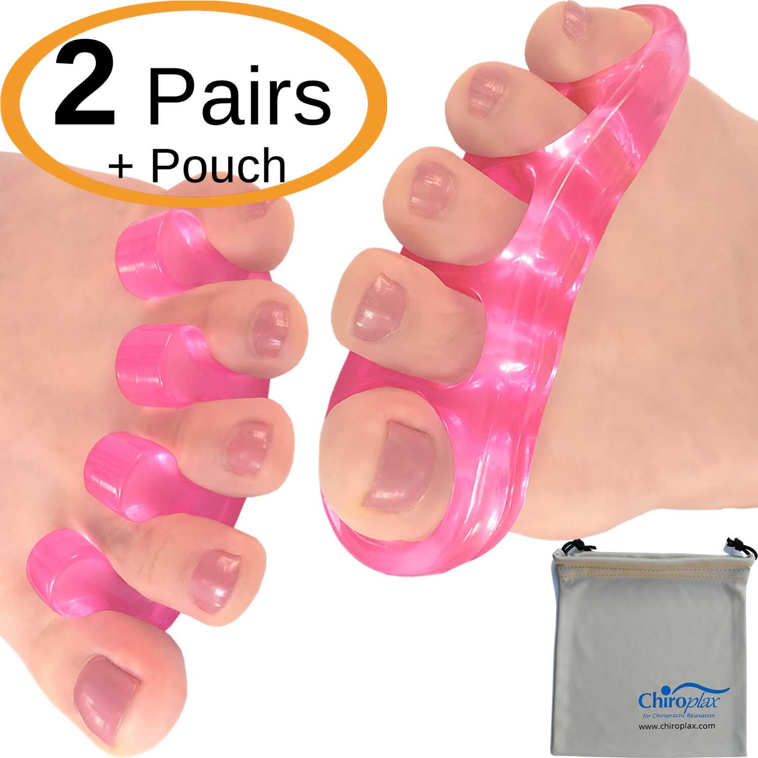 Chiroplax Gel Toe Separators Stretchers (2 Pairs+ 1 Pouch) Toe Spacer