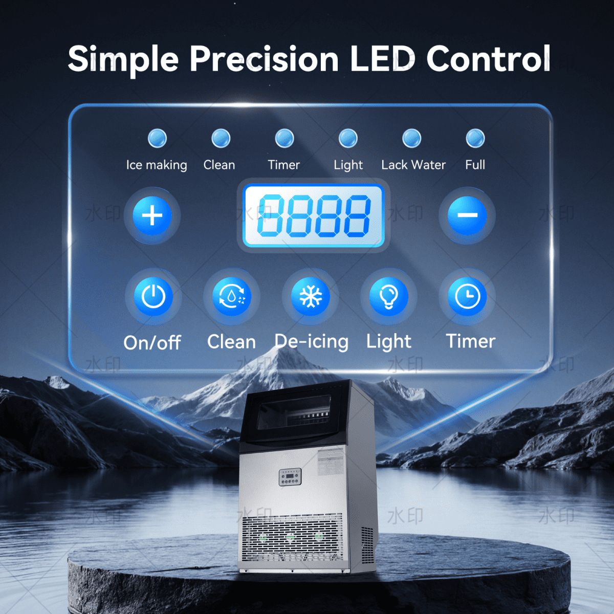 Commercial Ice Maker Machine, 200 Lbs/24H with 33 Lbs Storage, 96 Cubes, Under Counter/Freestanding Ice Makers, Stainless Steel