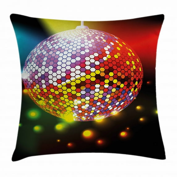 Popstar Party Throw Pillow Cushion Cover, Vibrant Colorful Disco Ball Nightclub Celebration Party Dance and Music Print, Decorative Square Accent Pillow Case, 20 X 20 Inches, Multicolor, by Ambesonne