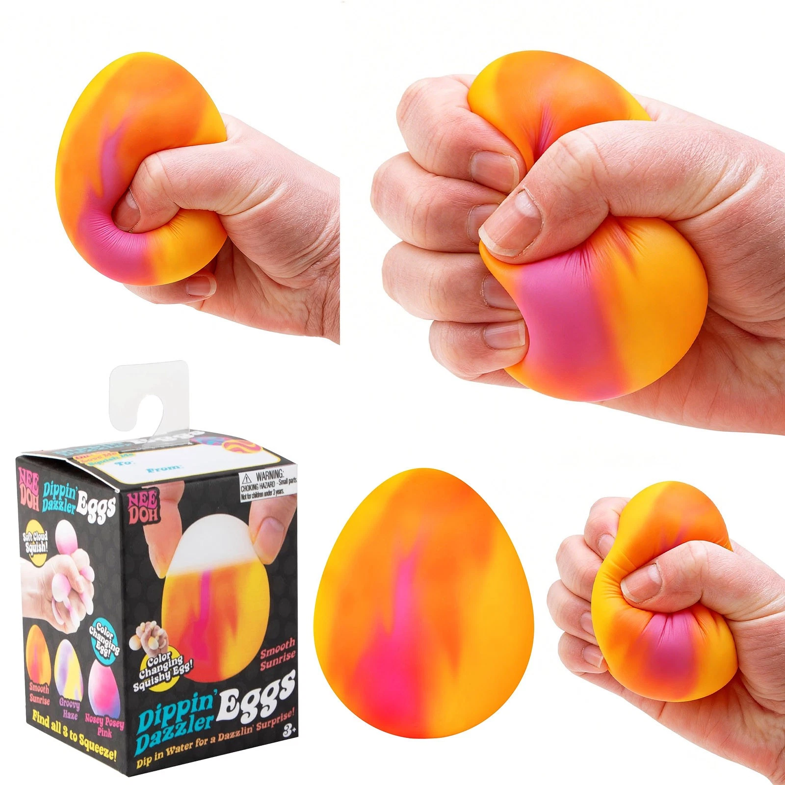 Nee doh Dippin’ Dazzler Eggs Color Changing Stress Balls, 3-Pack Sensory Balls