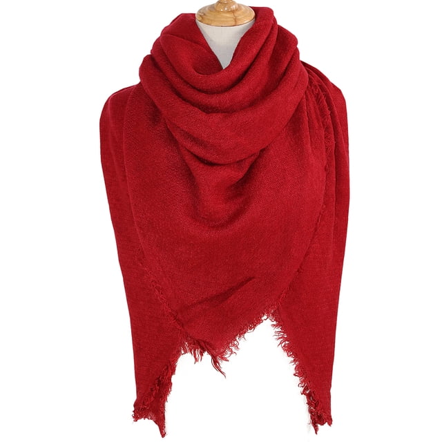 Coofit Winter Scarf Square Tassel Artificial Wool Solid Color Shawl Scarf Blanket Scarf