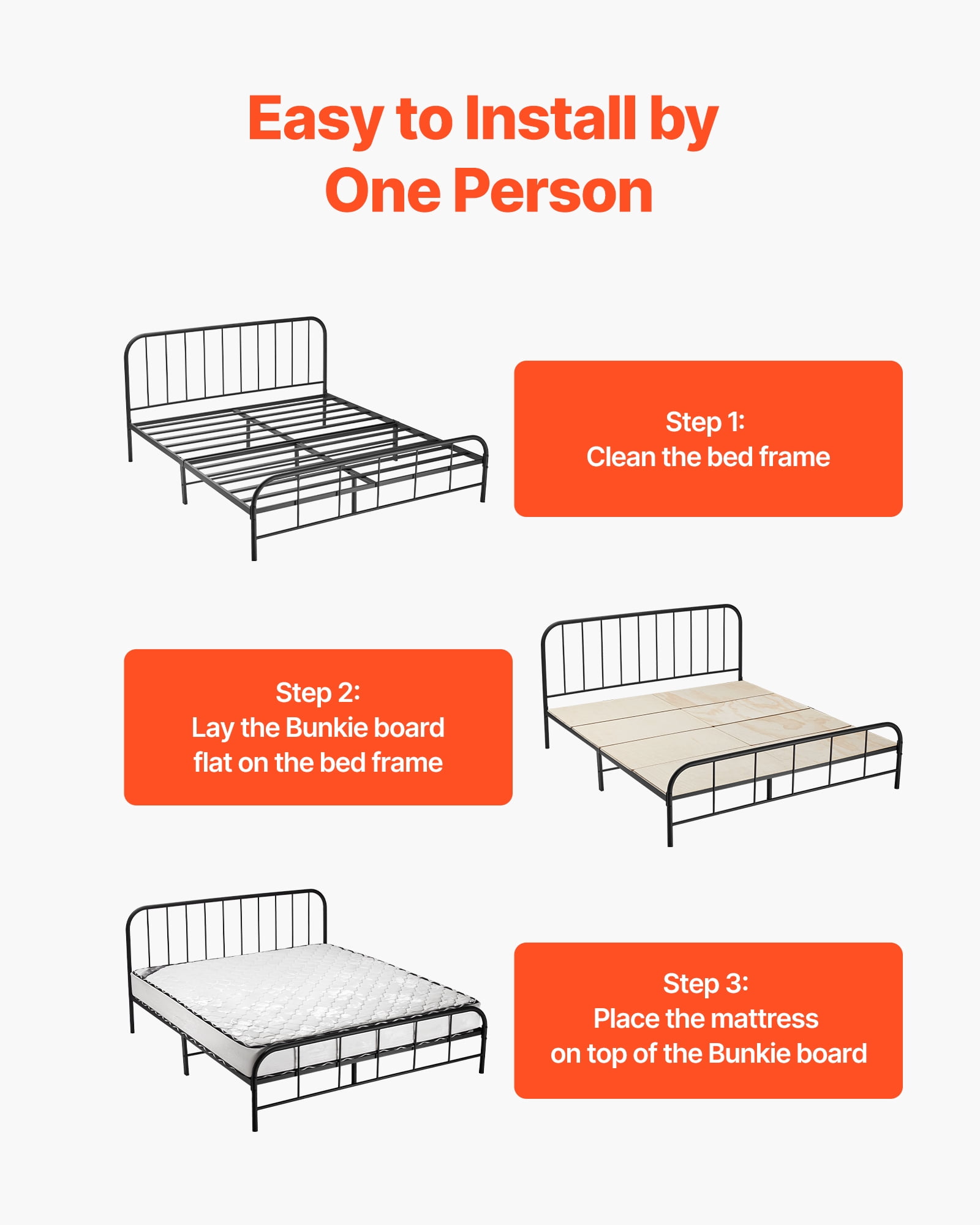 VEVOR Full Size Bunkie Board, 0.4 in Foldable Bed Board Slats with Connection, Wooden Mattress Support for Full Size Bed, Support under Mattress Boards, Ready to Use, 8 Piece, Burlywood