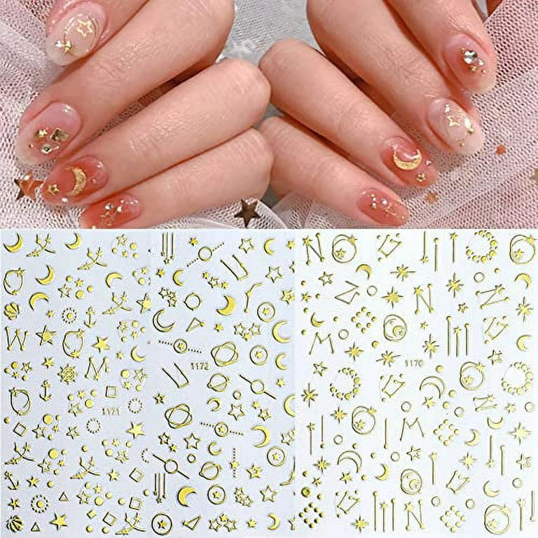 12 Sheets Gold Nail Art Stickers Decals,Nail Supplies 3D Self-Adhesive Nail  Decals Metallic Stars Moon Glitter Gold Silver Nail Art Design Stickers for  Women Girls Manicure Accessories Craft 