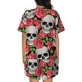 thumbnail image 6 of Daiia Skull and Roses Pattern Womens Pajama Sets Short Sleeve Pajamas for Women Sets Soft Lounge Sets Casual Round Neck Sleepwear PJS-3X-Large, 6 of 7