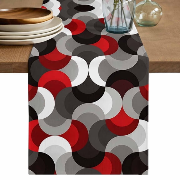 Red Grey Abstract Table Runner 36 Inches, Modern Geometric Ombre Artwork Bed Runner Dresser Scarves Tabletop for Indoor Outdoor Parties/Ceremony/Banquet, 13"x 36"