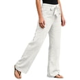 thumbnail image 5 of Minjewel Women's Solid Color Elastic Waist Loose Fit Breathable Cotton Linen Pants, Casual Trousers for Summer and Beach, Lightweight Comfortable,White,2XL, 5 of 6