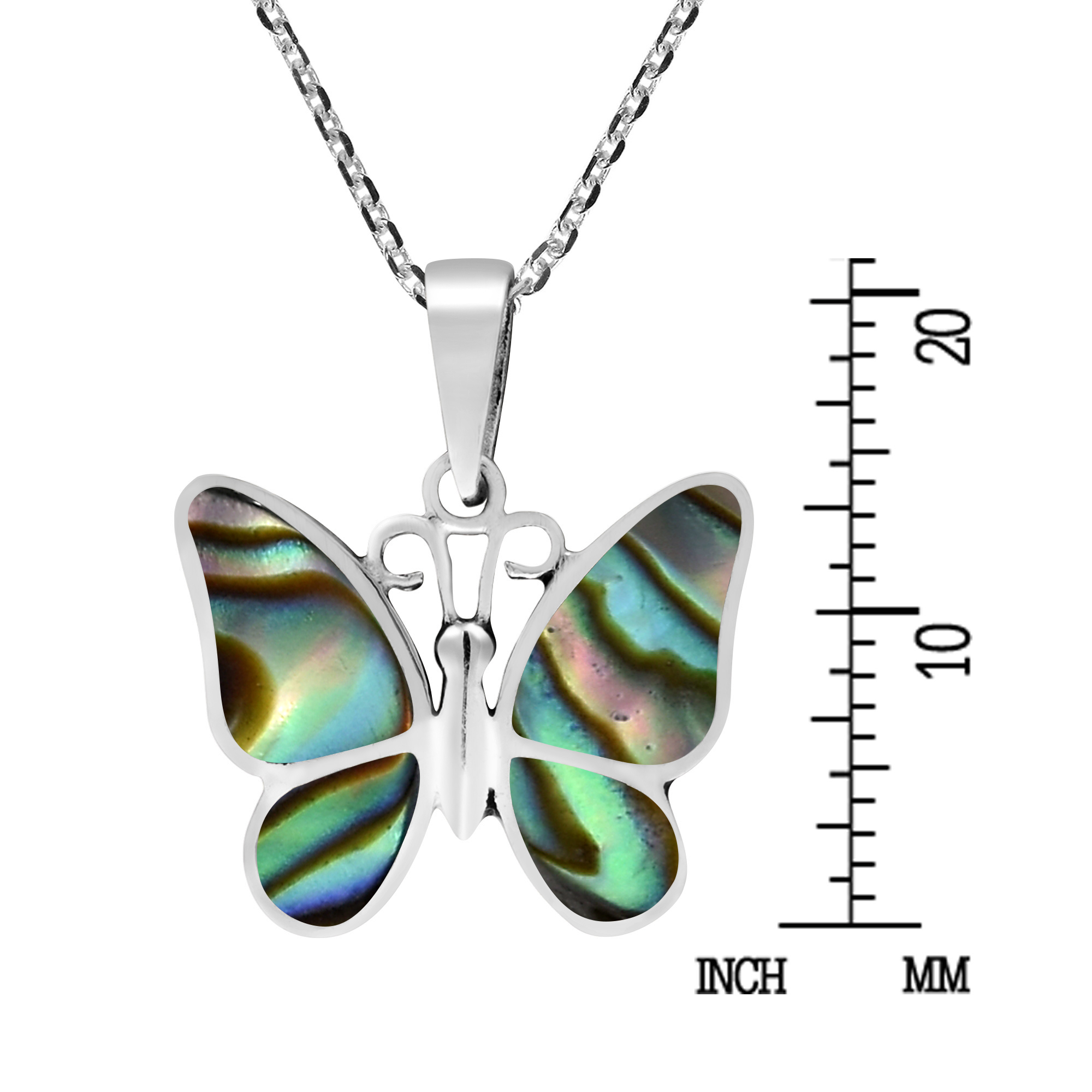 AeraVida Tropical Colors Loving Ocean Butterfly Abalone Seashell Sterling Silver Pendant Chain Necklace Cute and Trendy Jewelry Gifts for Female