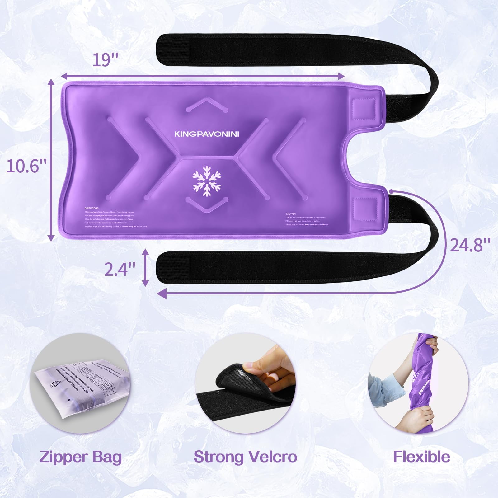 KingPavonini XXL Knee Ice Pack Wrap Around Entire Knee after Surgery, Reusable Gel Ice Pack for Knee Injuries, Large Ice Pack for Pain Relief, Swelling, Knee Surgery, Sports Injuries, 1 Pack (Purple)