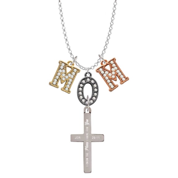 Delight Jewelry Stainless Steel Jeremiah 29:11 - I Have Plans for You Engraved Cross - Multi-Colored Crystal Mom Charm Necklace