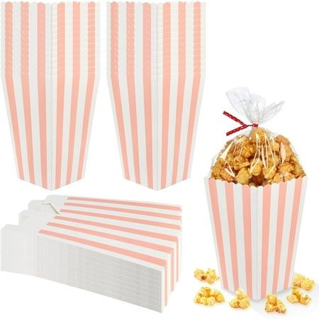 60 Pcs Popcorn Boxes Pink Popcorn Buckets Paper Popcorn Containers Striped Paper Popcorn Bags for Popcorn Bars Movie Theater Home Movie Nights Carnival Party Decorations