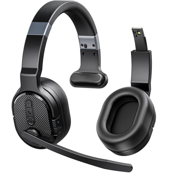 COSMUSIS Trucker Bluetooth Headset, Wireless Headsets with Noise Cancelling Microphone, 40+Hrs HD Talktime Bluetooth Headphones with Detachable Earpad/Single+Dual Mode for Office/Driving/Home