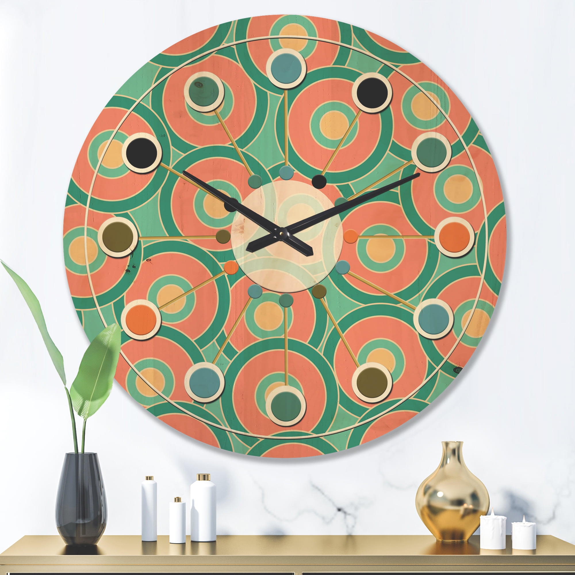 Designart 'Circular Retro Pattern VI' Mid-Century Modern Wood Wall Clock