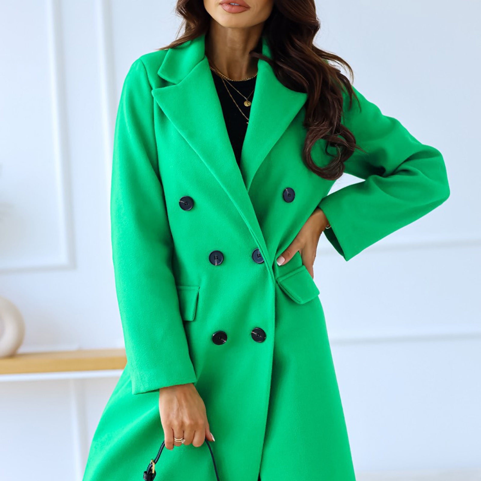 Coats for Women Women's Double Breasted Maxi Long Wool Pea Coat Trench Long  Jacket Ladies Slim Long Belt Elegant Fall Overcoat Jacket 