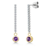 Gem Stone King 14K Two Tone Gold Purple Amethyst and Lab Grown Diamond Earrings for Women | 0.86 Cttw | Gemstone February Birthstone | Round 4MM