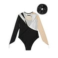 thumbnail image 4 of Doomiva Kids Girls Shiny Mesh Long Sleeve Gymnastics Leotard Ballet Dance Bodysuit and Hair Tie Set Silver&Black 10, 4 of 5