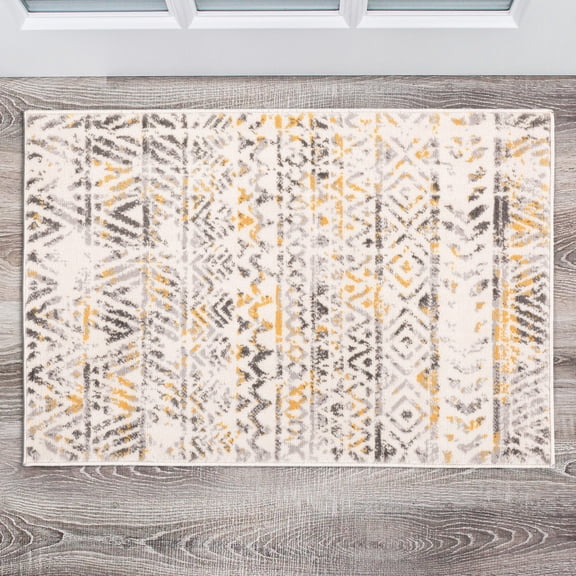 World Rug Gallery Geometric Distressed Bohemian Yellow 2'x3' Door Mat