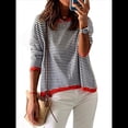 thumbnail image 1 of Suéteres de Mujer de Larga, Cuello Redondo, Rayas de Colores, Suéteres Casuales de Punto Negro & Rojo Anaranjado M, 1 of 9