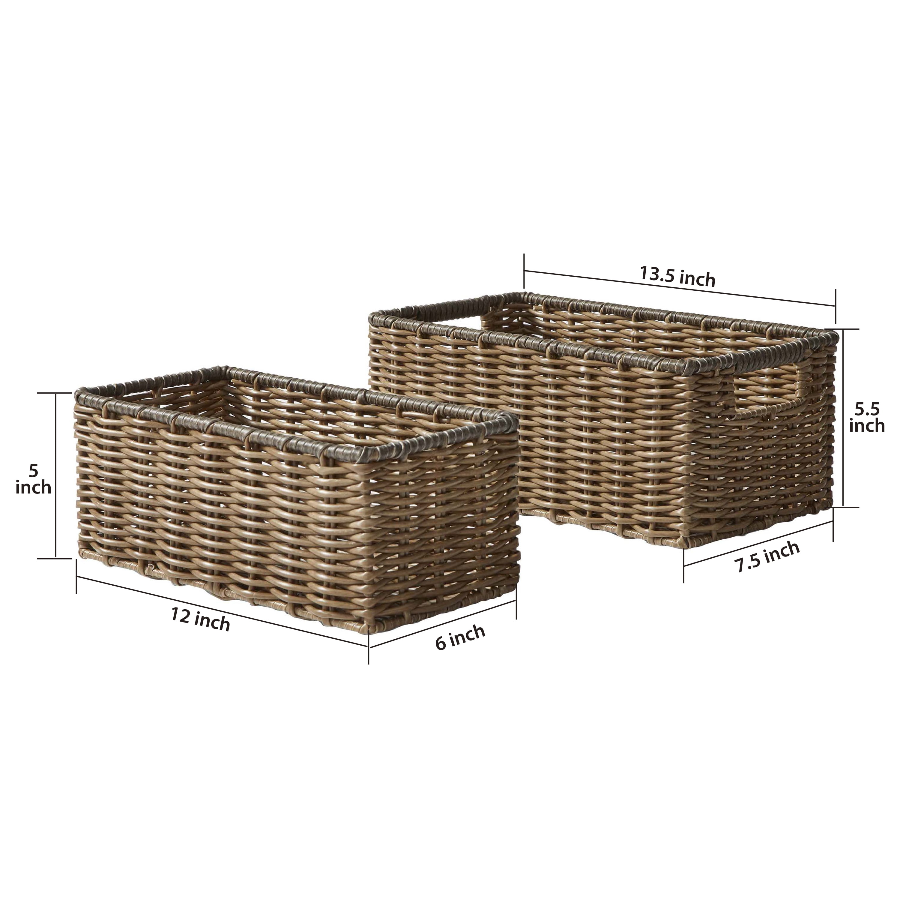 (3 pack) Better Homes & Gardens 2-Piece Poly Rattan Decorative Storage Basket Set, 13.5 in x 7.5 in x 5.5 in