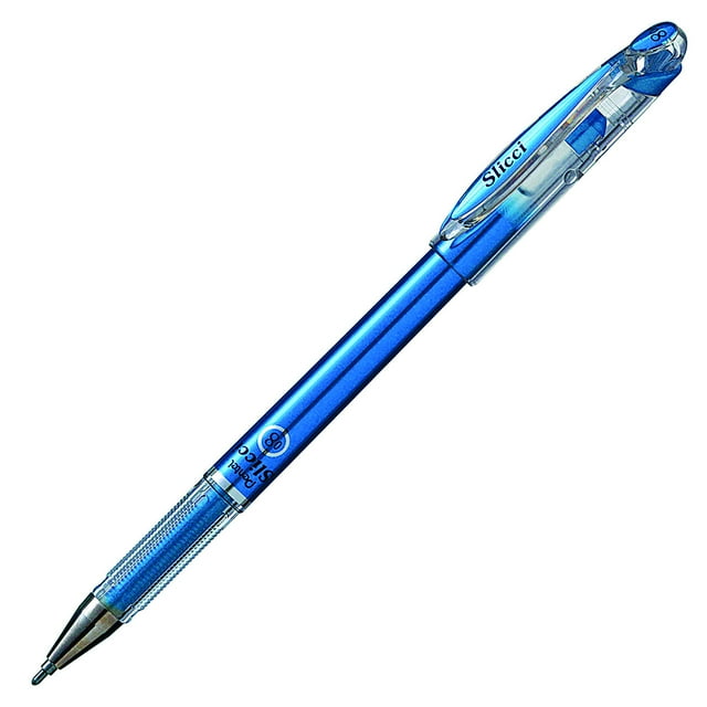 Pentel Arts Slicci Metallic - Bolígrafo de gel con punta de aguja de 0,8 mm, tinta azul metálico, caja de 12 (BG208-MC)