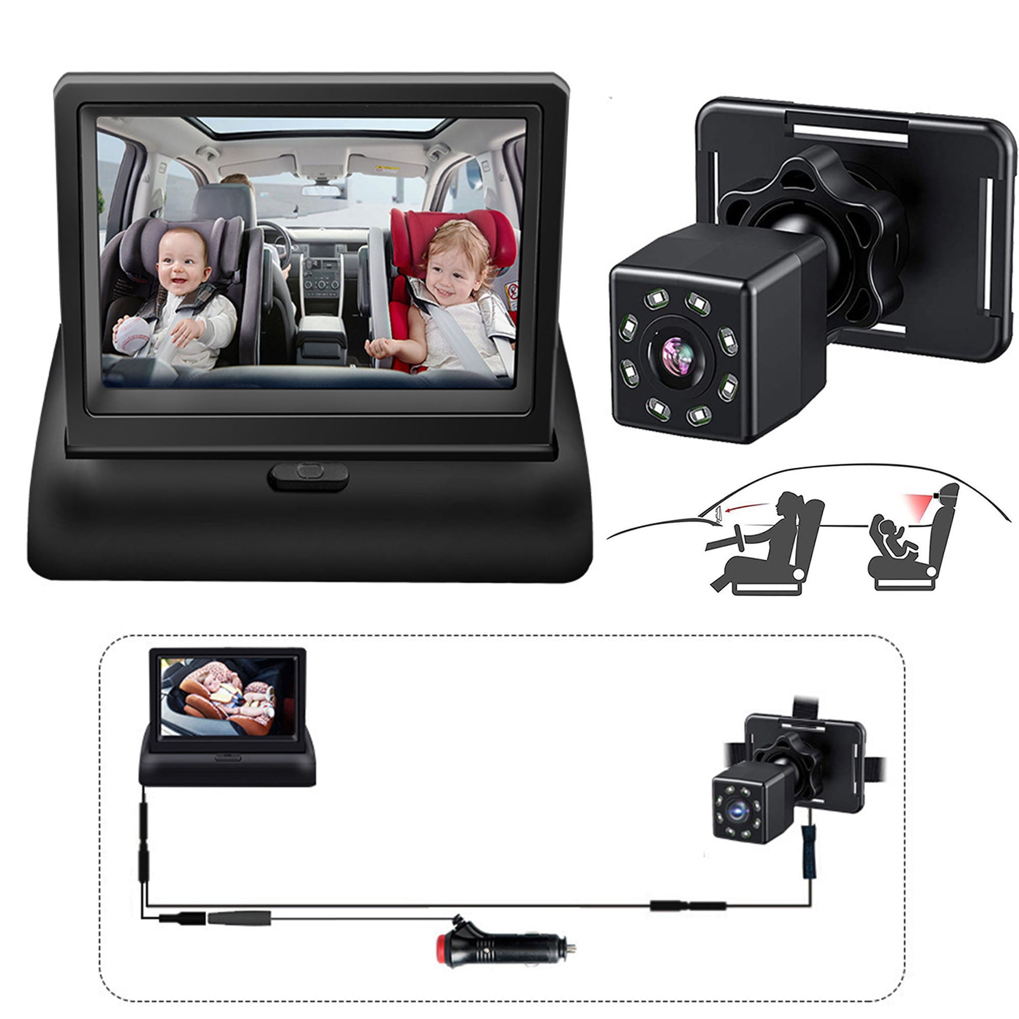 Baby Car Camera - Wireless Monitor With 1000FT Range, HD Night Vision, 5'' 1080P IPS Display, USB Plug&Play, Multifunctional Car Seat Camera - View #7