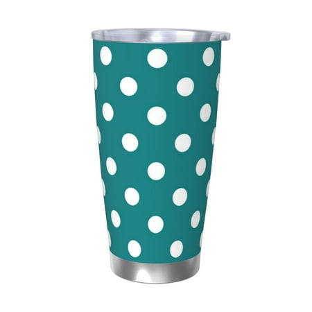 

Uemuo White Polka Dots With Teal Background Print Travel Coffee Mug 20oz Double-walled Car Cup Stainless Steel Insulated Tumbler Leak-proof Travel Cup Reusable Straw Car Cup-Without Straw