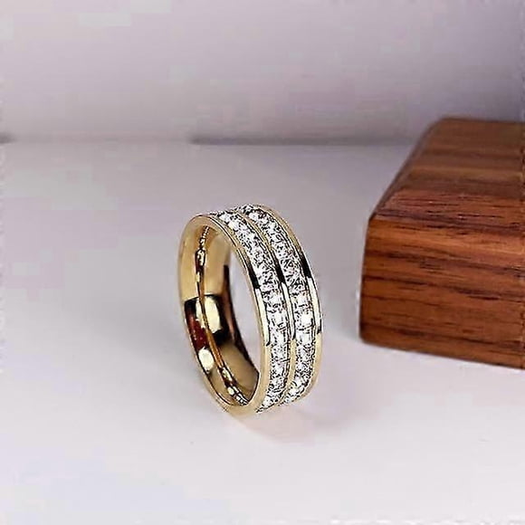 Luxury Rose Gold Color Double Row Square Zircon Stainless Steel Ring for Women Romantic Engageme Wedding Party Jewelry Female