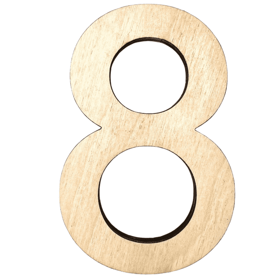 18" Tall MDF Number 8 | 1/4" Thick Birch | Krafty Supply Letters | Arial | Wooden Letter