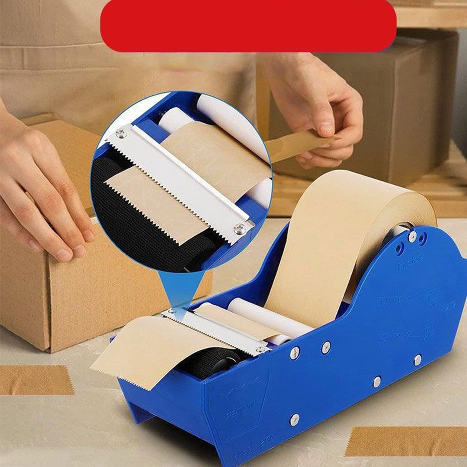 Water Activated Tape Dispenser Packing Sealing Machine Smoothly Handheld Handle Tape DispenserforDIY Art Projects, 32 * 13cm Kraft Tape Dispenser, Water Activated Gummed Tape Cutter, DIY Packaging