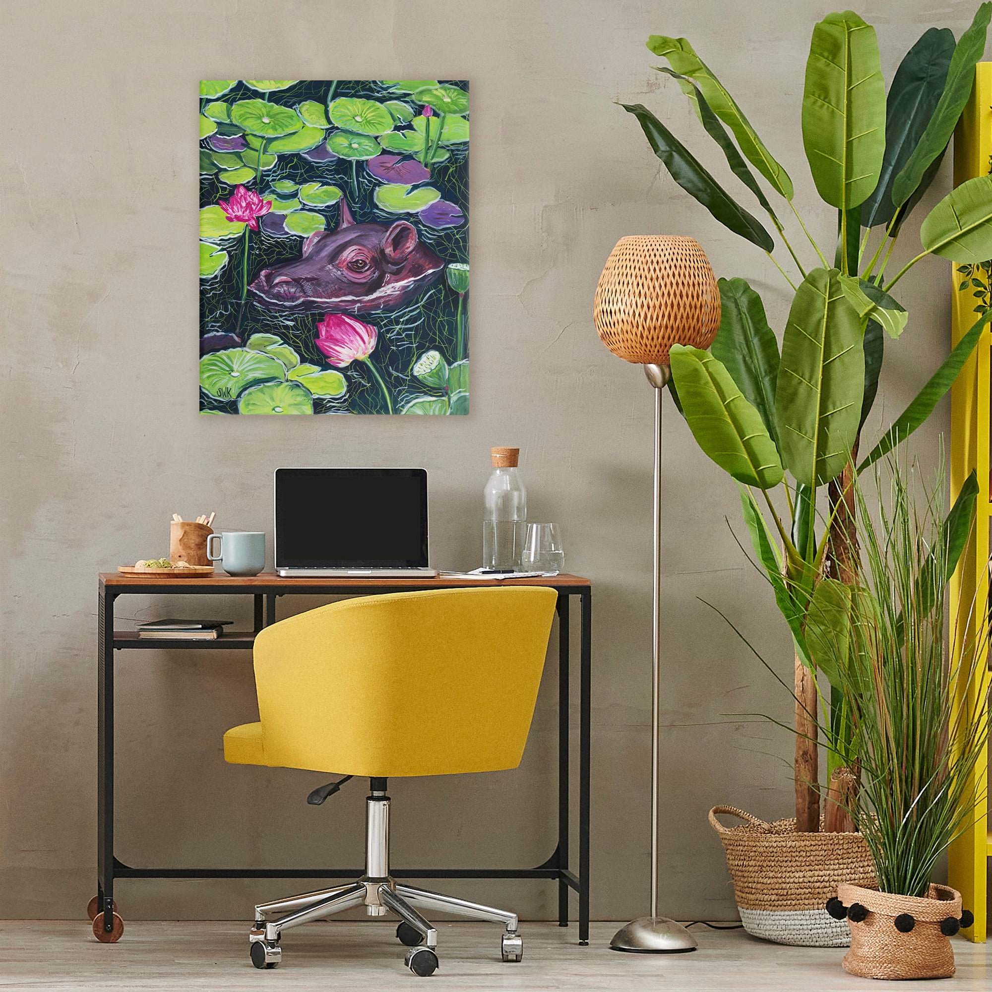 Stupell Industries Hippo & Blossoms Pond Canvas Wall Art, design by Sarah Waldron Kimball