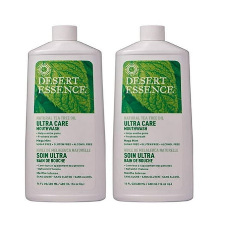 Desert Essence Ultra Care Tea Tree Oil Mouthwash (16 fl oz, 2 pack) - Natural Tea Tree Oil Mouthwash - Two Pack 16 fluid ounce Mouthwash