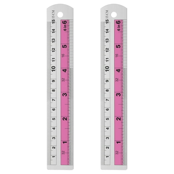 Uxcell Straight Ruler Metric SAE Aluminum Ruler with Hole for Measure Study Pink 15cm 2
