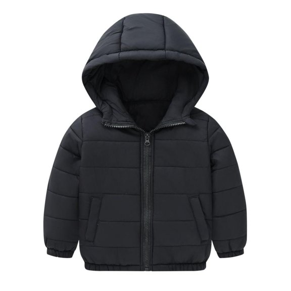 Bxsruta Jacket for Girls, Solid Color Hooded Puffer Coat, Kids Long Sleeve Winter Jacket with Front Pockets